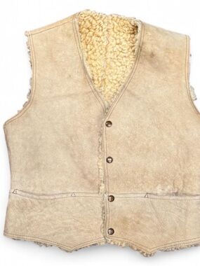 Vintage 70s Knight Tailors Leather Shearling Western Vest